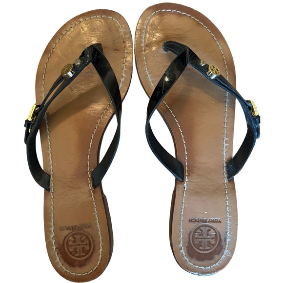 Tory Burch Shoes - Tory Burch Saffiano Leather Monogram Flat Thong Sandals Size 9